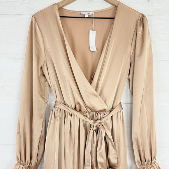 Baltic Born Holly Satin Maxi Dress Large Champagne Long Sleeve Wedding Formal - Picture 5 of 16
